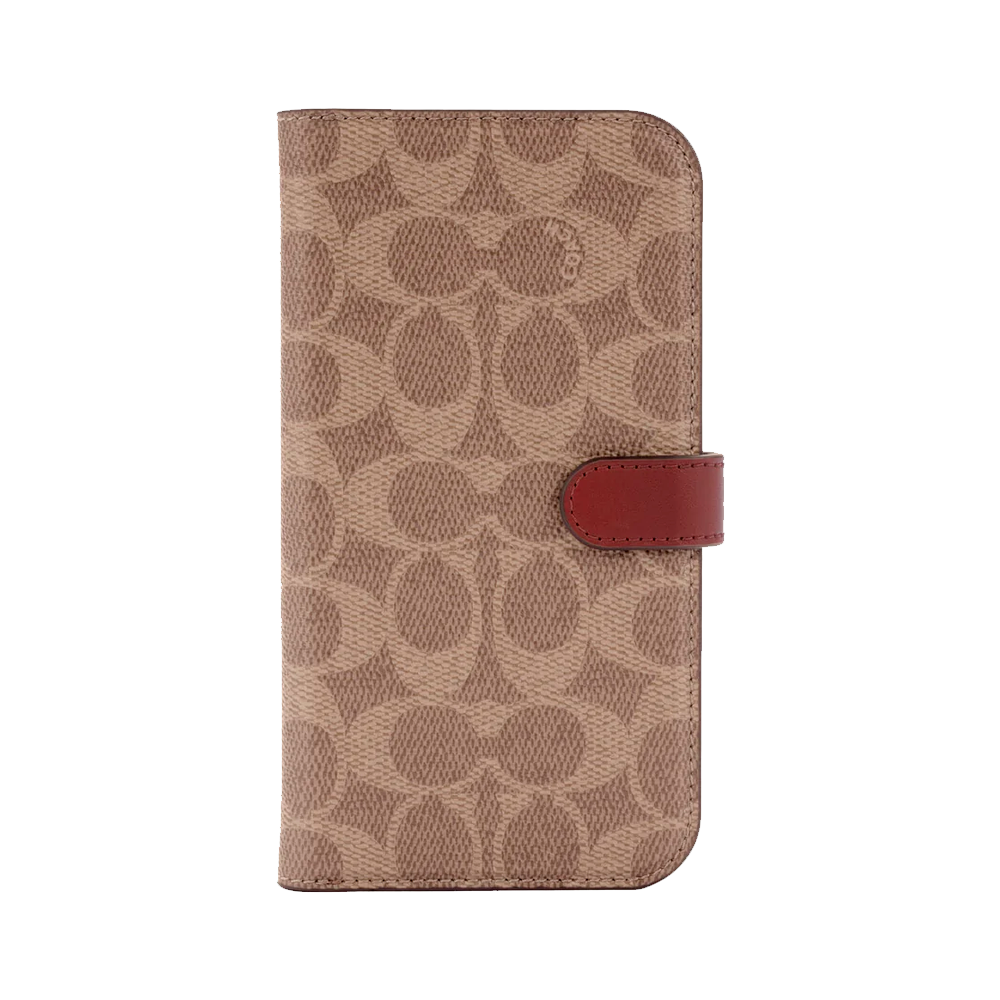 Coach Leather Folio Wallet Case with MagSafe for iPhone 14 Pro Max -  Signature Tan
