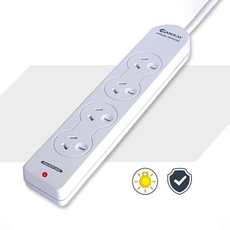 Sansai 4 Outlet Powerboard with Overload Protection White