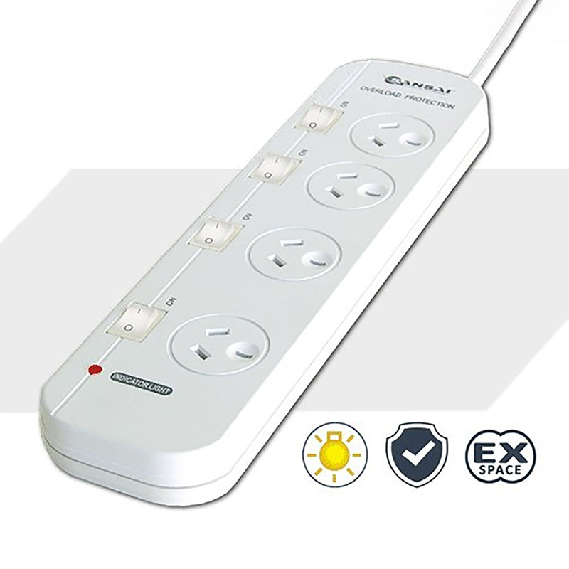 Sansai 4 Individual Switch Outlet Powerboard White