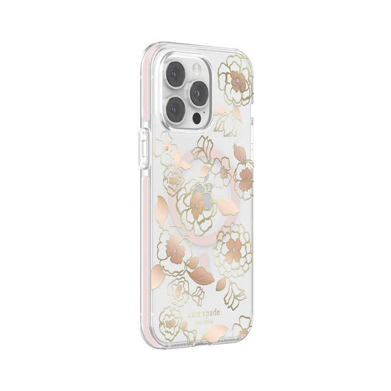 Kate Spade New York Defensive Hardshell MagSafe Case for iPhone 14 Pro Max - Gold Floral