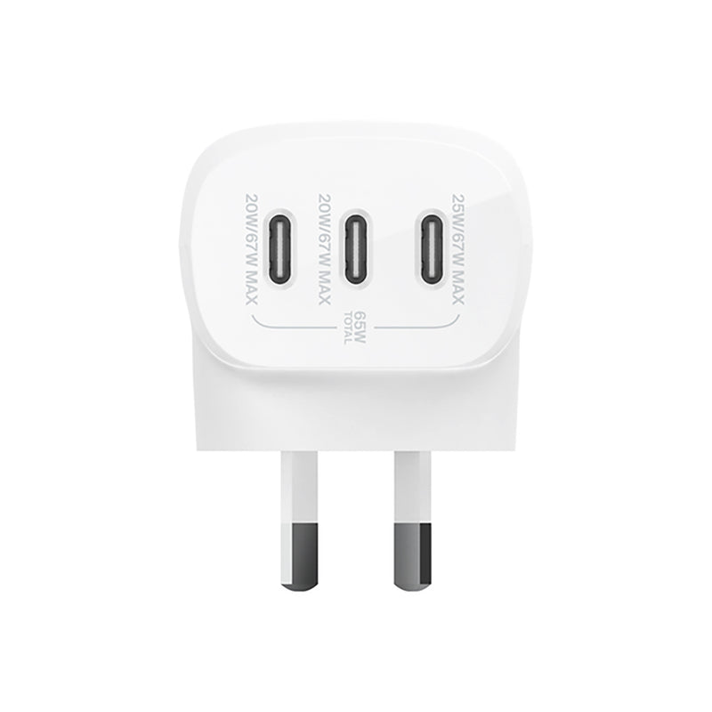 Belkin BoostCharge 67W 3 Port USB-C® Wall Charger with PPS + USB-C-C Cable White