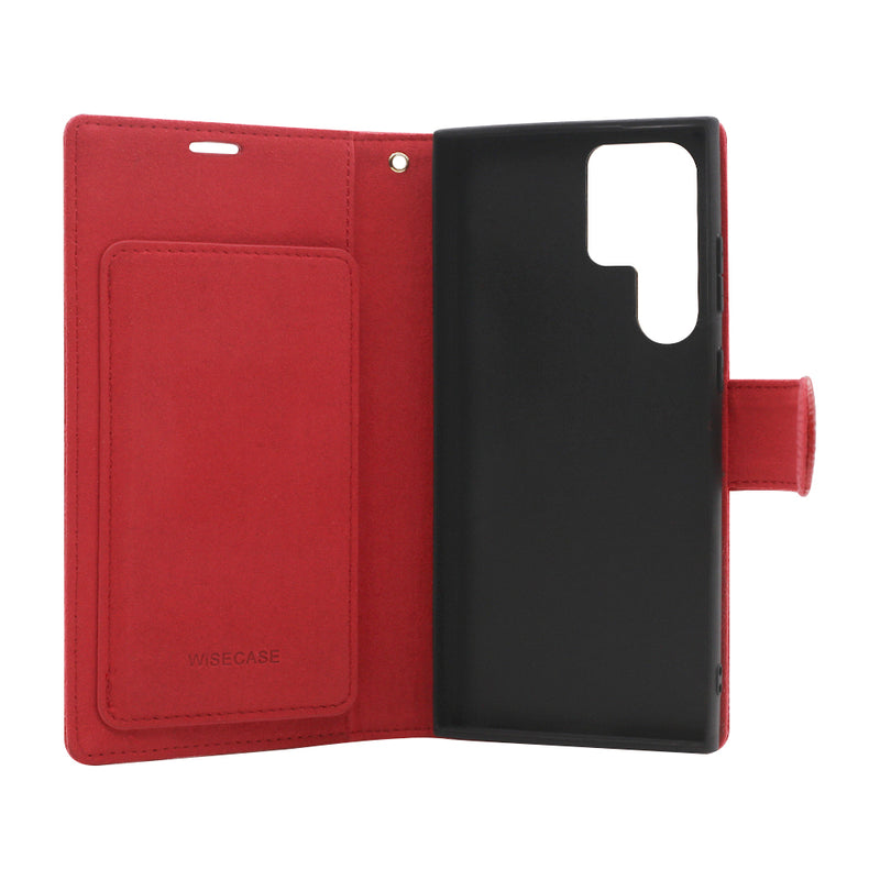 Wisecase Samsung Galaxy S23 Ultra Deluxe Wallet Folio Red