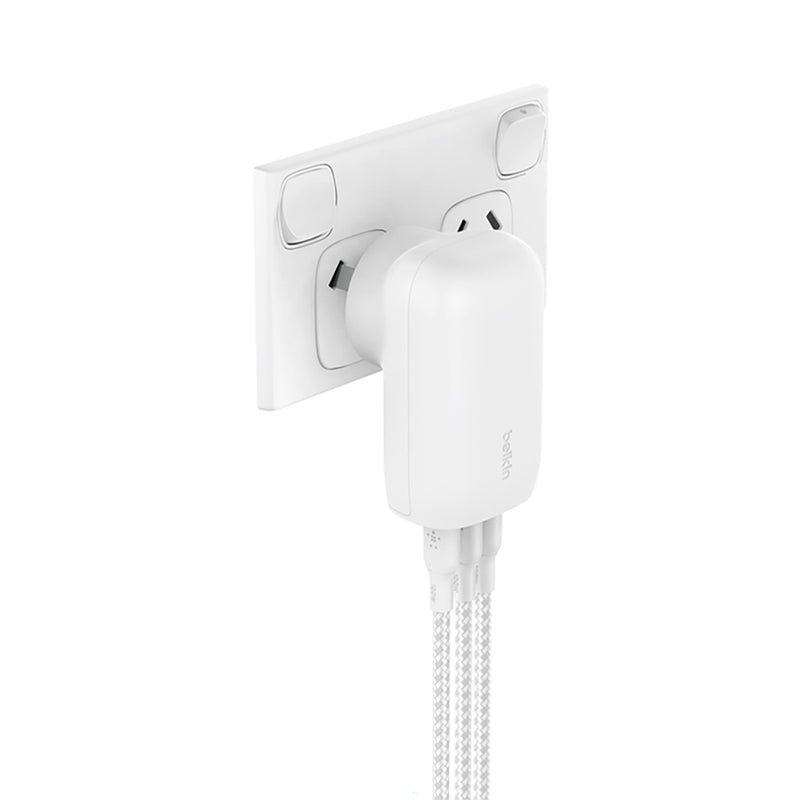 Belkin BoostCharge 67W 3 Port USB-C® Wall Charger with PPS + USB-C-C Cable White