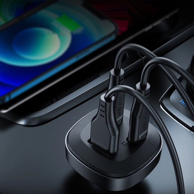 Acefast B3 66W(USB-C+USB-C+USB-A) three-port metal car charger black