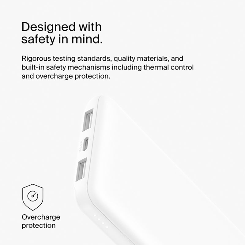 Belkin BoostCharge 10K Power Bank 15W 3 Port Charge + USB-A-C Connector Pearl White