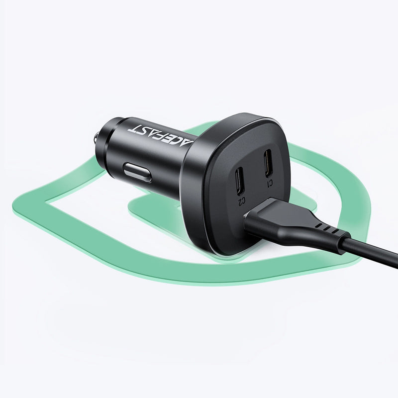 Acefast B3 66W(USB-C+USB-C+USB-A) three-port metal car charger black