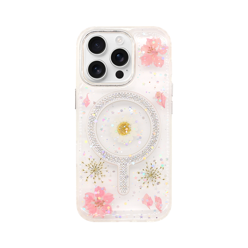 Wisecase iPhone 16 Pro Moda Print Magsafe Case White Chamomile