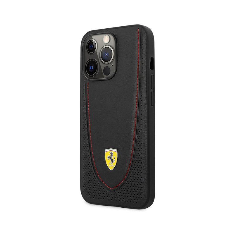 Ferrari HC Leather Stitched for iPhone 13 Pro Red Line Black