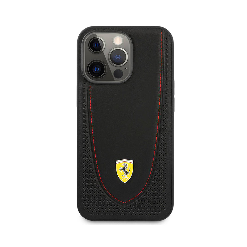 Ferrari HC Leather Stitched for iPhone 13 Pro Red Line Black