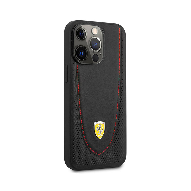 Ferrari HC Leather Stitched for iPhone 13 Pro Red Line Black