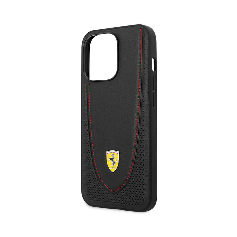 Ferrari HC Leather Stitched for iPhone 13 Pro Red Line Black