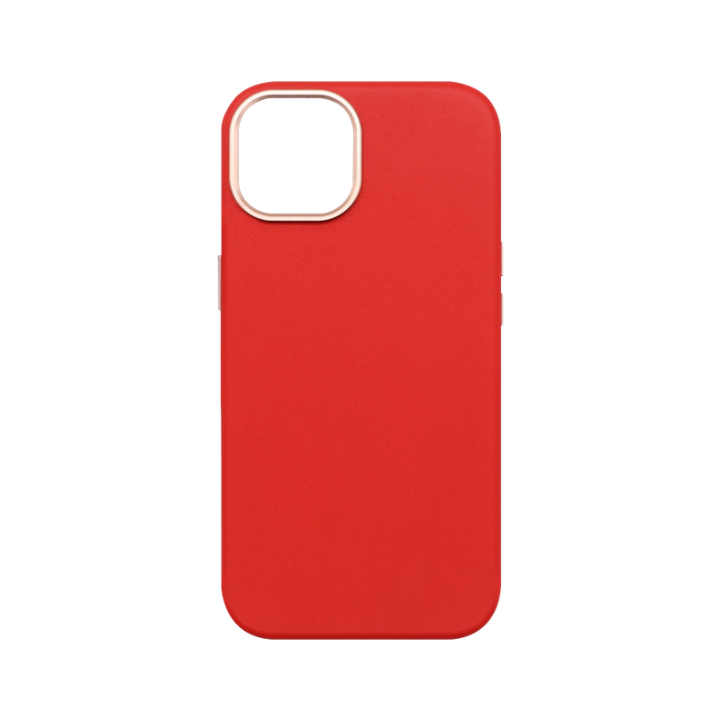 Wisecase iPhone 14 Genuine Leather Case with MagSafe Red+Gold Ring